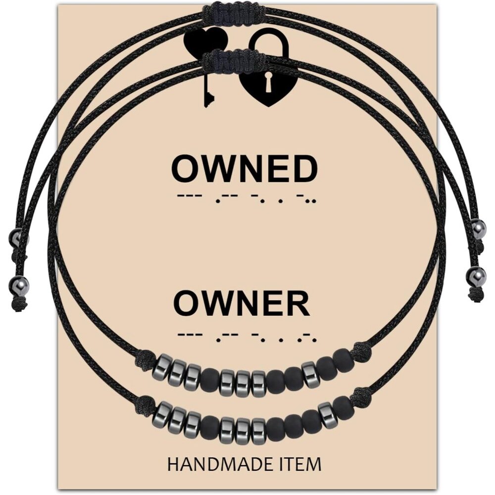 Couples Obsidian Morse Code Matching Bracelets Bd… - image 1